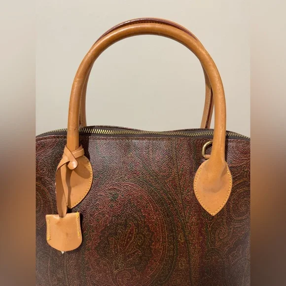 Authentic Vintage Etro Coated Canvas Satchel Handbag Burgundy Paisley VGUC - Picture 2 of 16